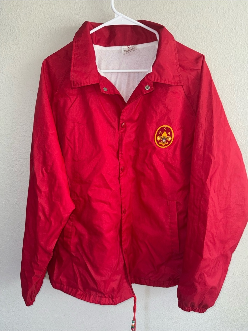 Mens VINTAGE Red BSA Boys Scouts Of America Snap Coaches Jacket size XL